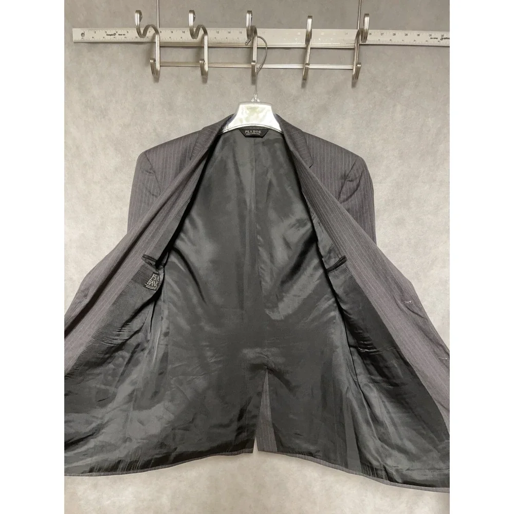 Jos A Bank Suit Men 40R Gray with Blue Gray Stripes Wool Academia W35X30L Luxe